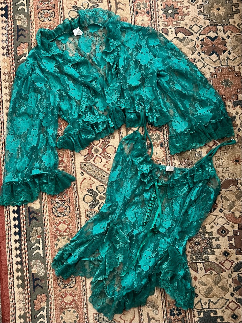 Sheer Lace Emerald Camisole/Bolero Set - Women's Intimates
